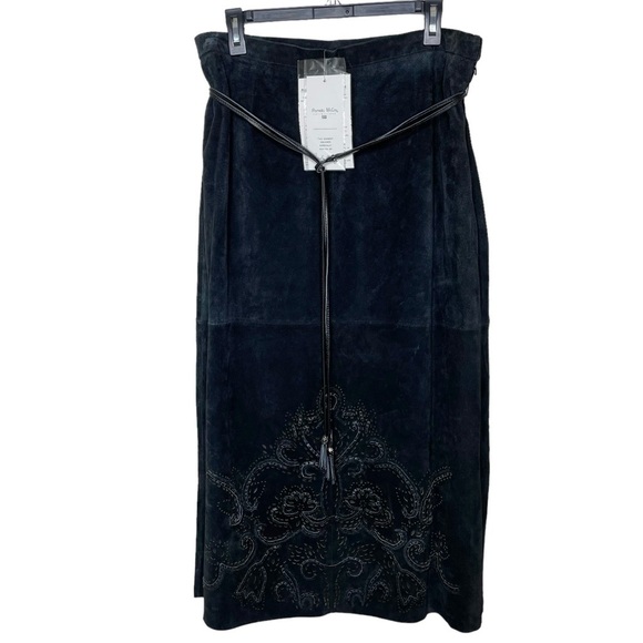 NWT Pamela McCoy Genuine Leather Western Boho Midi Skirt Black Large - Picture 3 of 15